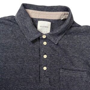 Billy Reid Polo Shirt Mens M Blue Gray Striped Short Sleeve Cotton Blend Pique